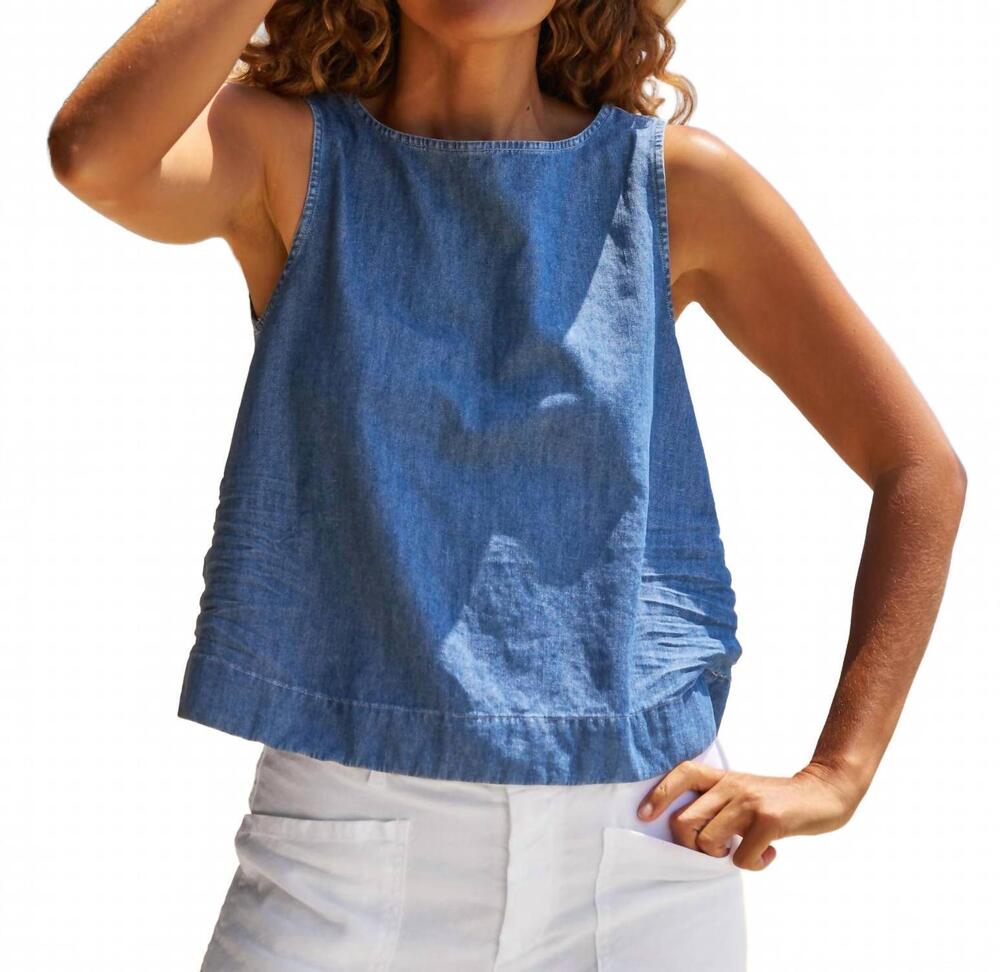 NEW FRANK & EILEEN shelley shell tank top in distressed indigo washed denim